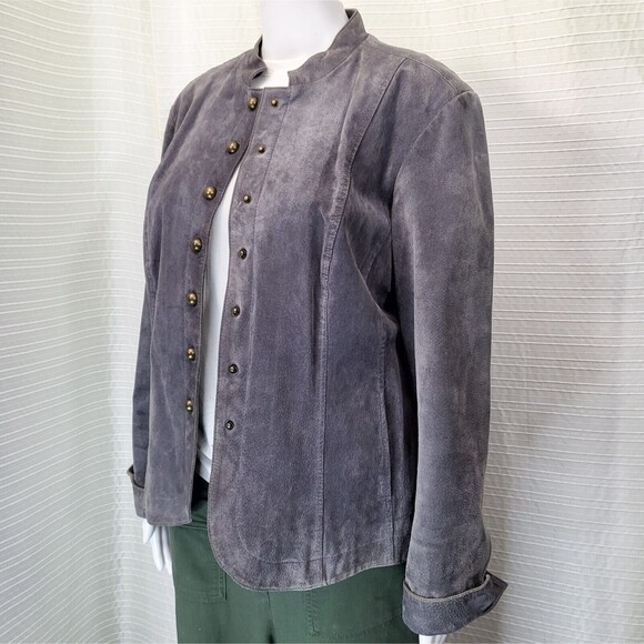 AMI Short Suede Jacket w/ Brass Toned Snaps Gray Women's M/L - Picture 5 of 16